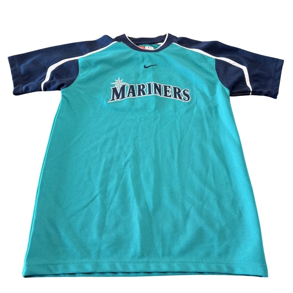 Nike Seattle Mariners MLB Jersey Shirt‎ Youth Large Teal Navy Blue White Y2K